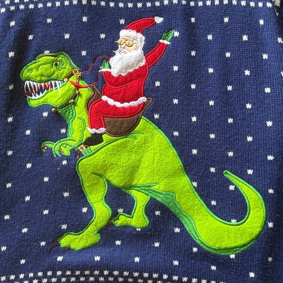 Men's Blizzard Bay ugly Christmas sweater large Santa dinosaur Christmas party - Picture 3 of 10